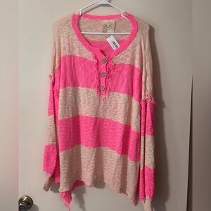 Pink and Cream Striped Women's Top